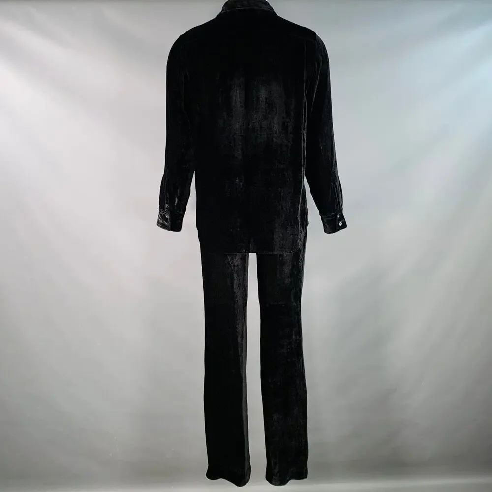 SIES MARJAN Size S Black Velvet Silk Cotton Button Up Shirt Pants Set